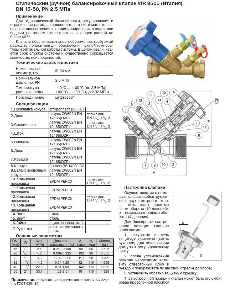 Балансировочный вентиль (клапан) для системы отопления