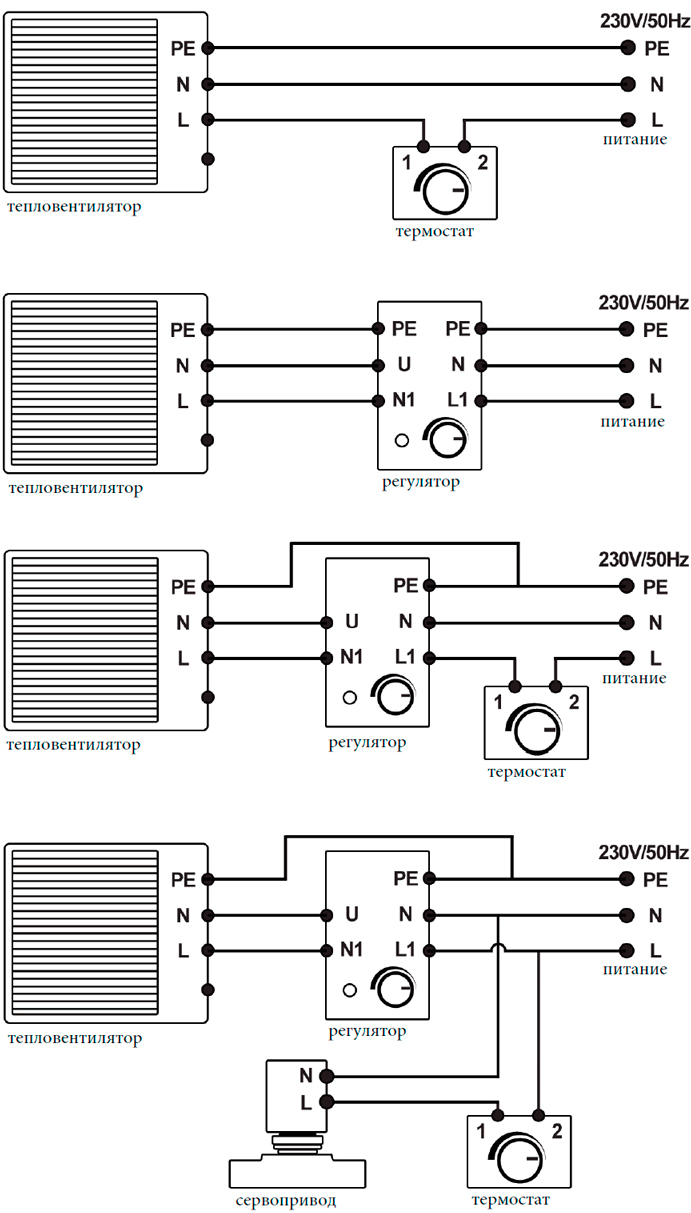 Схема подключения тепловентилятора