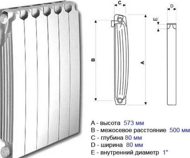 Размеры алюминиевых радиаторов отопления: ширина, высота, глубина, диаметр труб