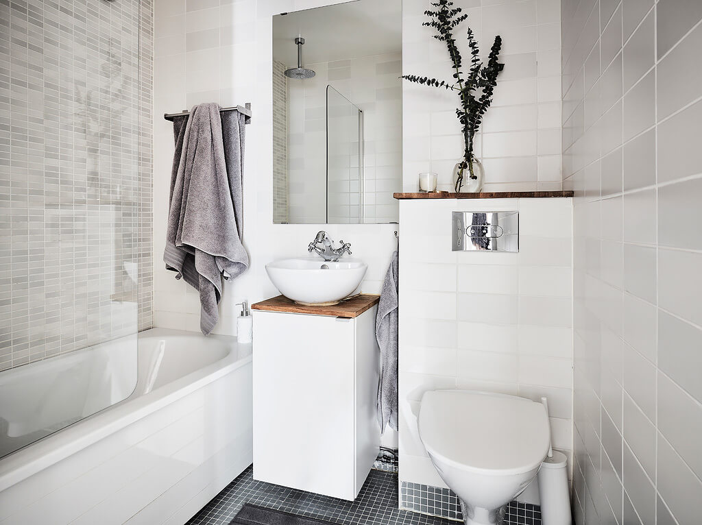 Ванная в скандинавском стиле (69 фото): оформление дизайна комнаты, интерьер маленькой ванной с душем площадью 4 или 3 кв. м