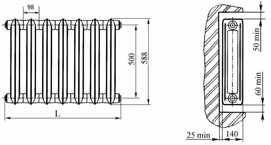 Чугунные радиаторы отопления (78 фото): технические характеристики батарей мс-140 и 140м-500, сколько в 1 секции квт, установка и подключение
