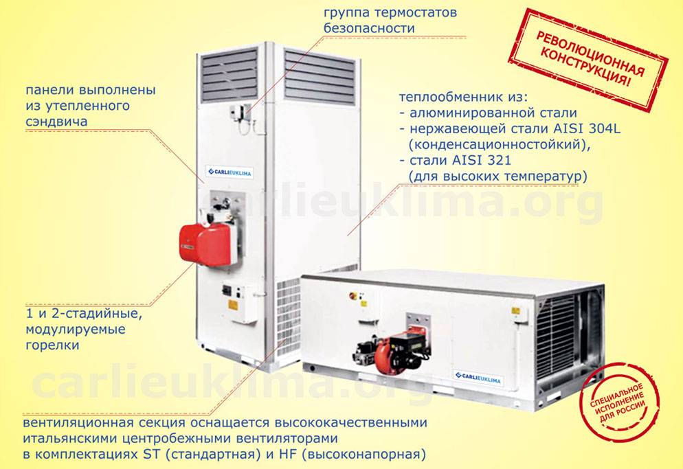 Разновидности и выбор газового теплогенератора воздушного отопления