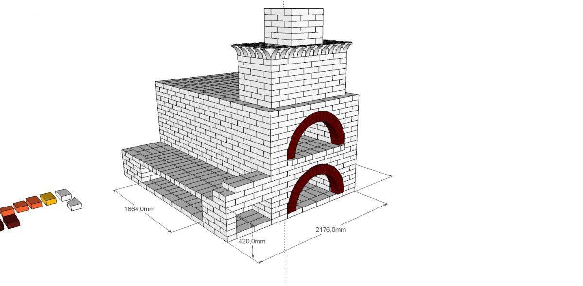 Схема кладки русской печи с лежанкой и плитой по рядам