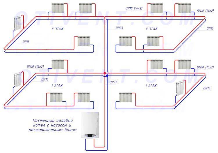 Схема отопления двухэтажного частного дома, проекты, видео